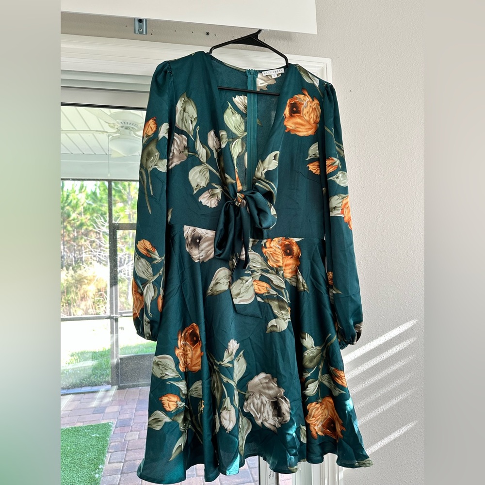 Baltic Born Deep Topaz Floral Woodbury Satin Mini Dress Size Large